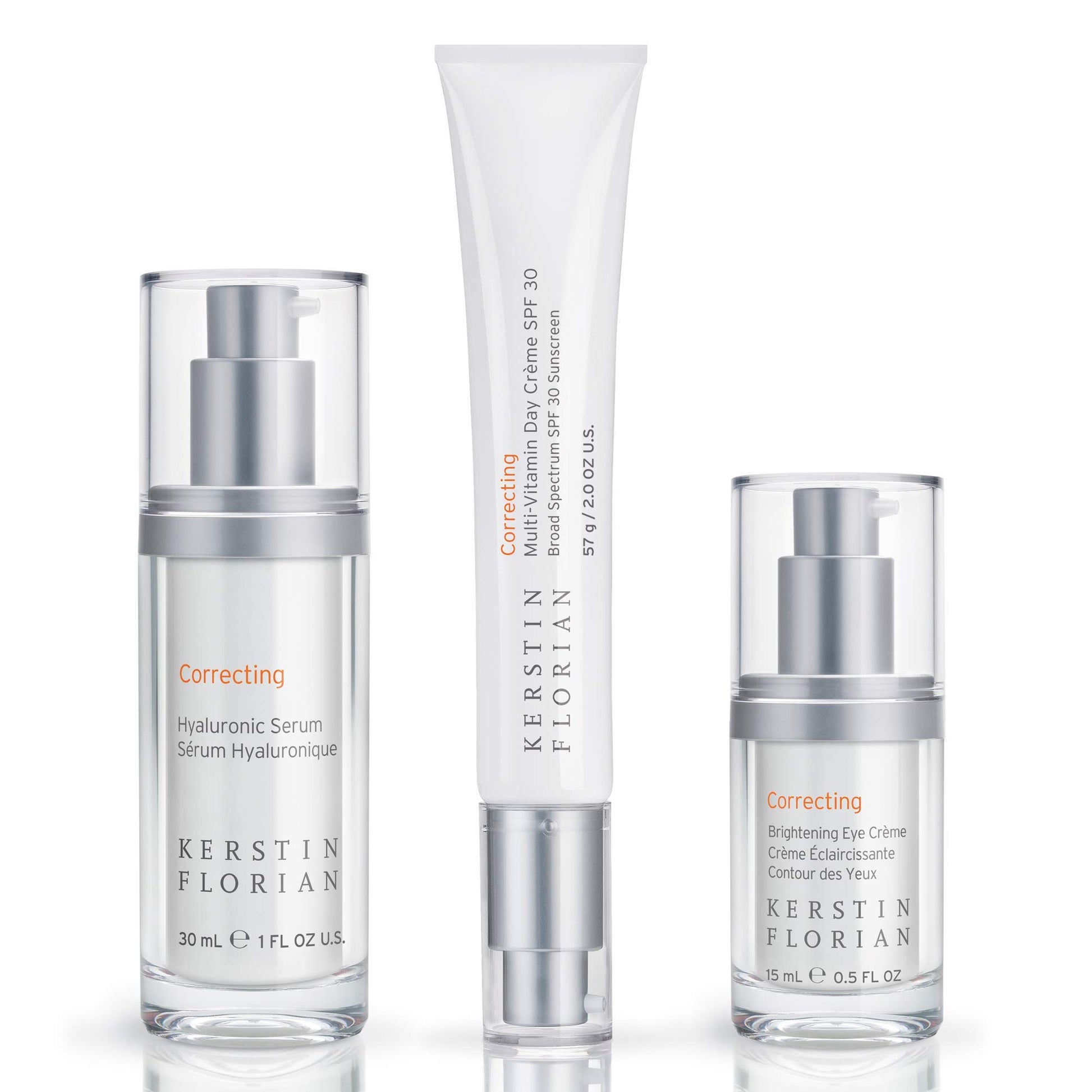 Kerstin Florian Hyaluronic Serum | Multi Vitamin Day Creme SPF 30 | Brightening Eye Creme Set | Complete Anti|Aging Set | Hydrating Skincare