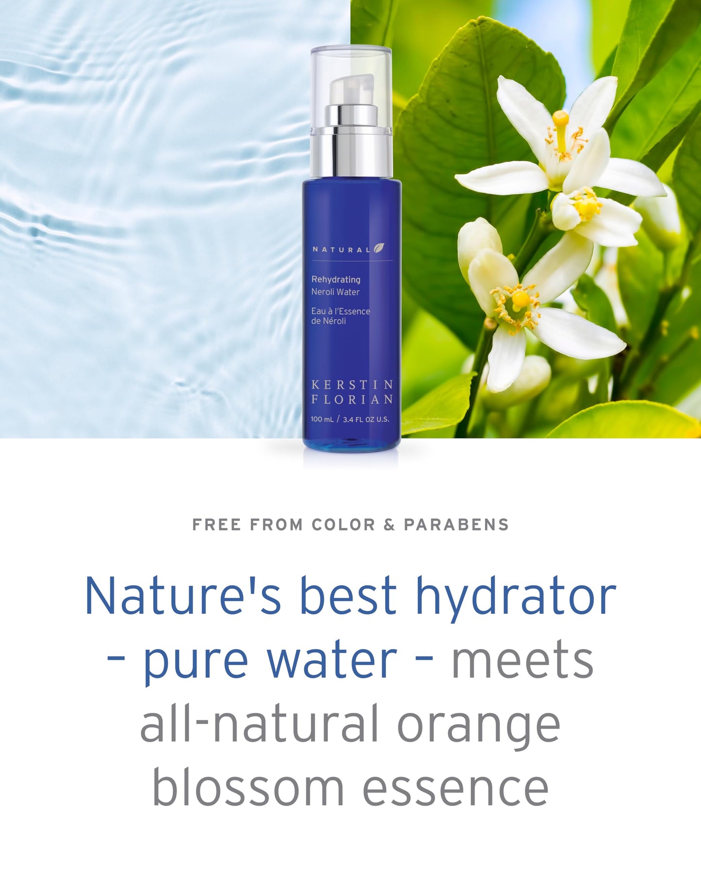 Kerstin Florian Neroli Water Face Mist | Orange Blossom Aromatherapy Spray | Hydrate & Refresh Skin with Probiotics & Peptides | All Natural | Vegan | Cruelty Free (1.0 fl oz)